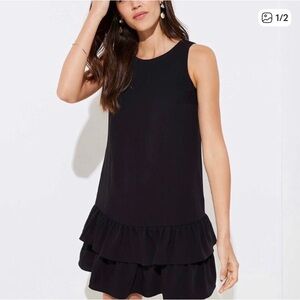 LOFT Black Sleeveless Ruffle Hem Mini Dress Side Zipper Size 10